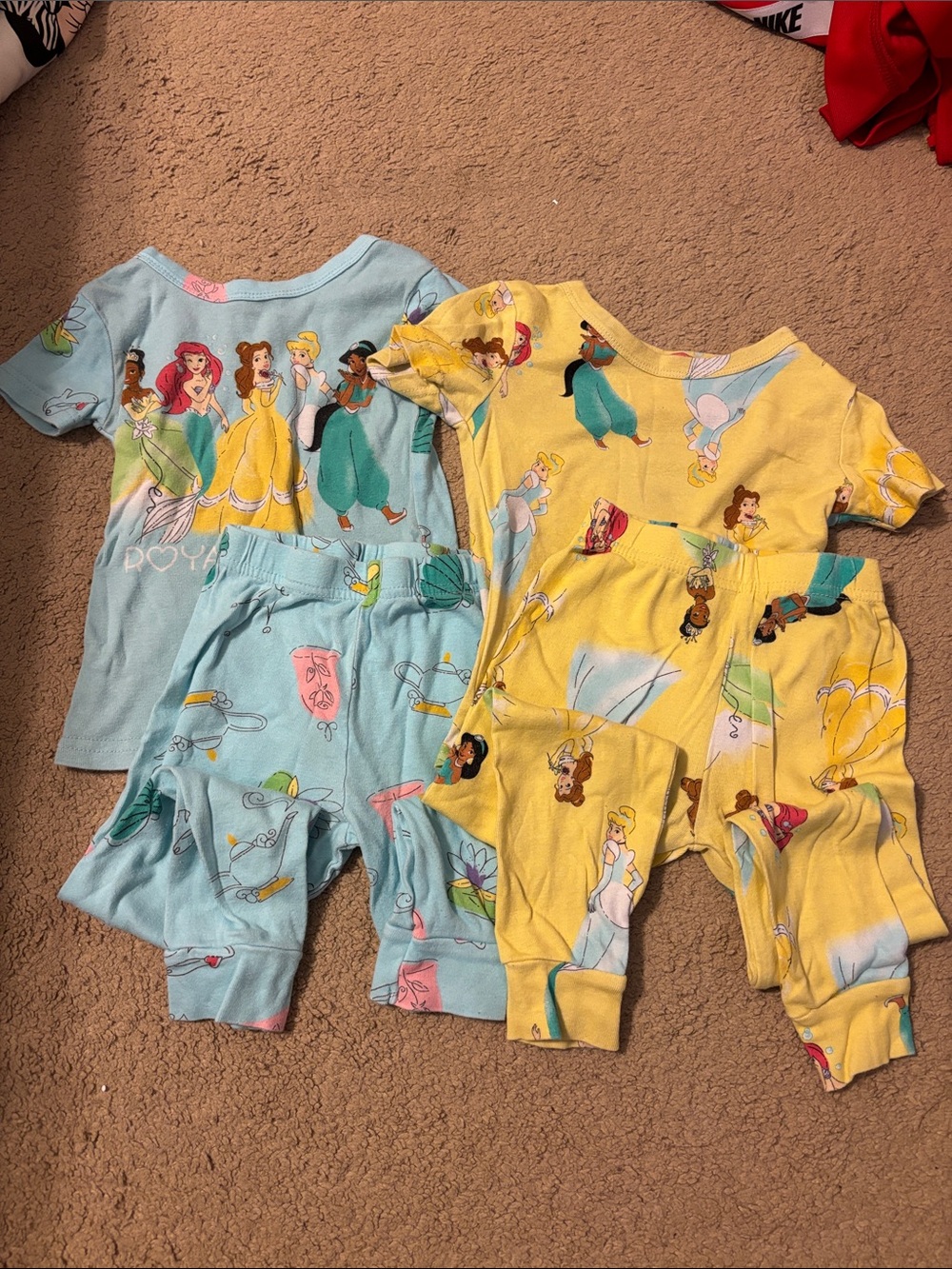 Disney Princess Short Pajama Sets in Light Blue and Yellow